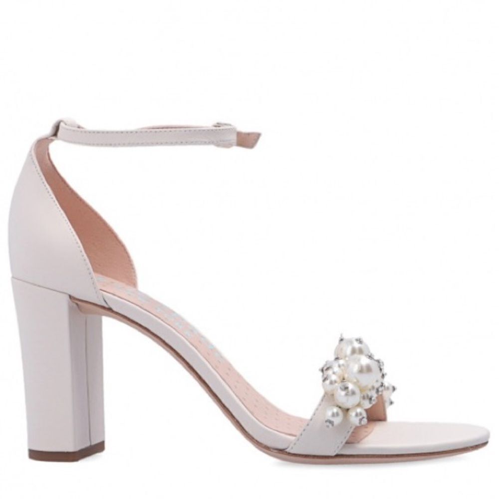NIB Kate Spade Rosa Pearly Stud Ankle-strap Block Heels Ivory Parchment Size 6.5